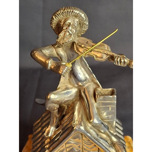Vintage Sterling Silver 925 Fiddler on the Roof Figurine on Marble Base 6.5" For Sale In Boston - Image 6 of 18
