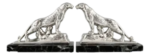 Art Deco Silvered Panther Bookends by Maurice Frecourt, 1930, Set of 2