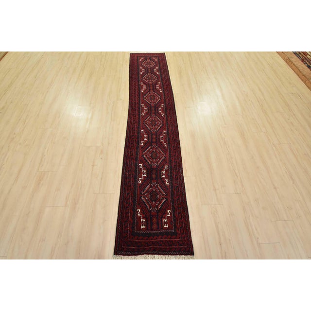 Tribal Baloch Runner 1’10” X 9’5” Blue Wool Vintage Tribal Hand-Knotted Rug For Sale - Image 3 of 12