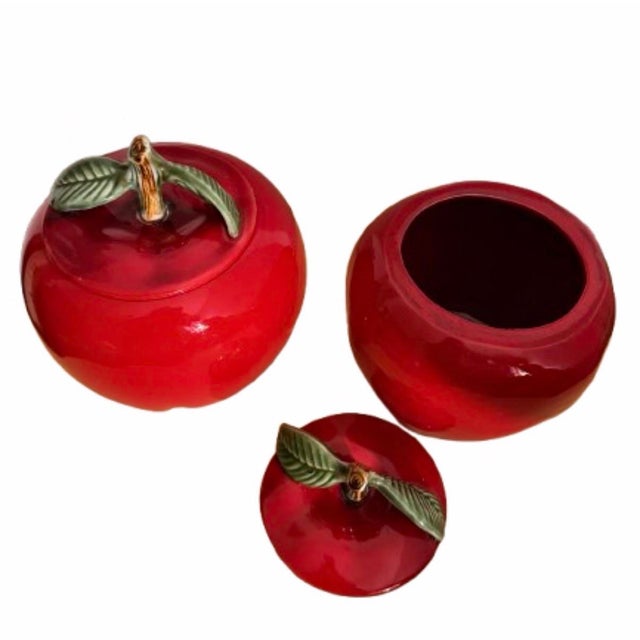Red 1970s California Ceramic Apples Shaped Storage Canisters - A Pair For Sale - Image 8 of 9