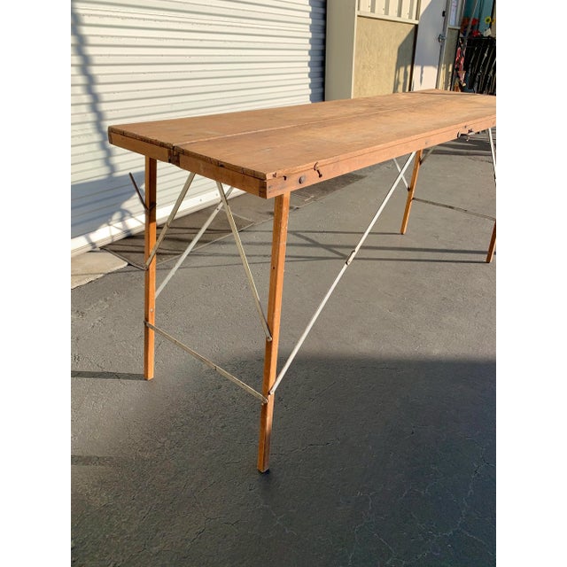 1930's folding wallpaper work table. Iron linkage supports with wood lugs and top. Perfect as a console,desserts,desk or...