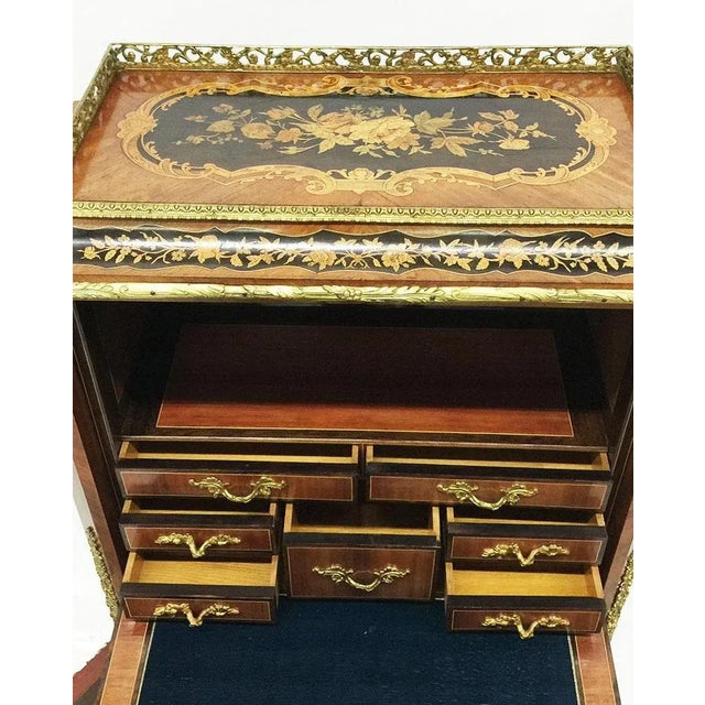 Wood Antique Marquetry Children's Bureau Secretary For Sale - Image 7 of 12