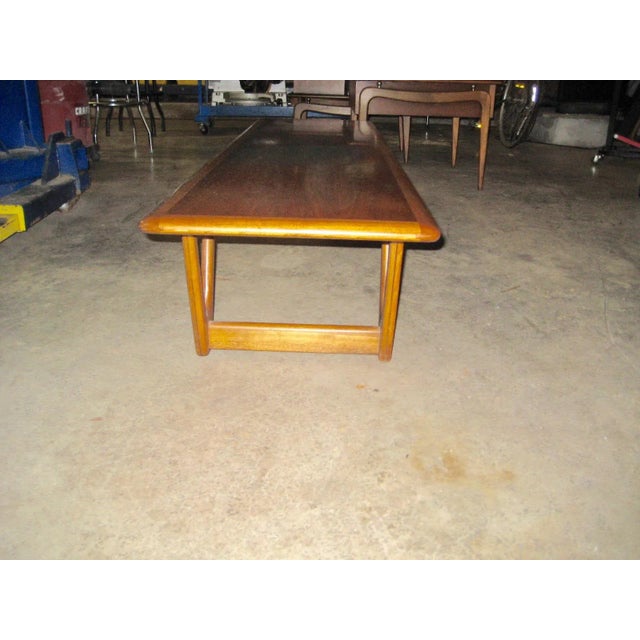 Midcentury 1960s walnut coffee table designed by Warren Church and produced by the Lane Company. known as the Perception...