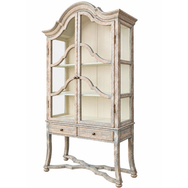 Elevate your dining or living space with this striking French Country inspired curio display cabinet. Beautifully crafted...