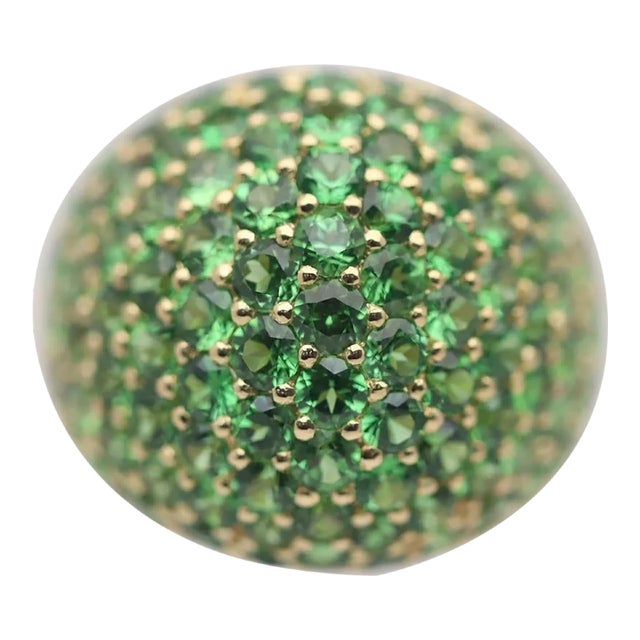 Tsavorite Garnet Gold Domed Bombe Ring, Size 7.5 For Sale