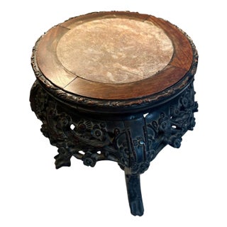 1900s Chinese Rosewood and Marble Stand For Sale