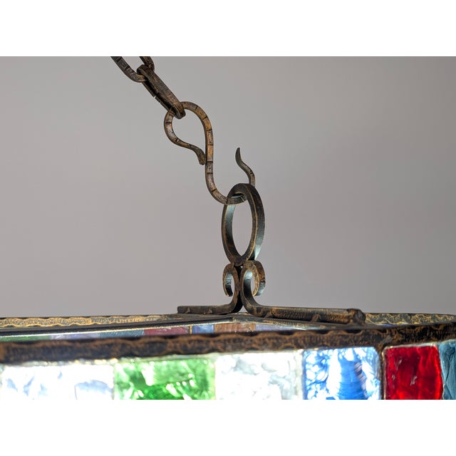 Large Italian Multicolor Hammered Glass and Wrought Iron Lamp, 1990s For Sale - Image 14 of 15