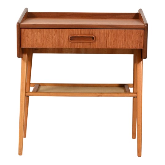 Scandinavian Bedside Table with Fabric Shelf, 1960s For Sale