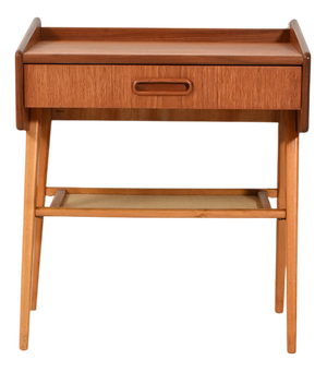 Scandinavian Bedside Table with Fabric Shelf, 1960s