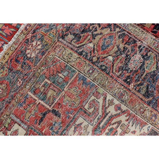 Antique Persian Heriz With Central Medallion Design in Red and Jewel Tones For Sale - Image 12 of 12