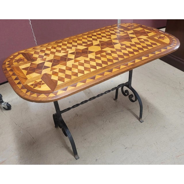Alfonso Marina Wrought Iron and Parquetry Wood Top Side Table For Sale In Washington DC - Image 6 of 10