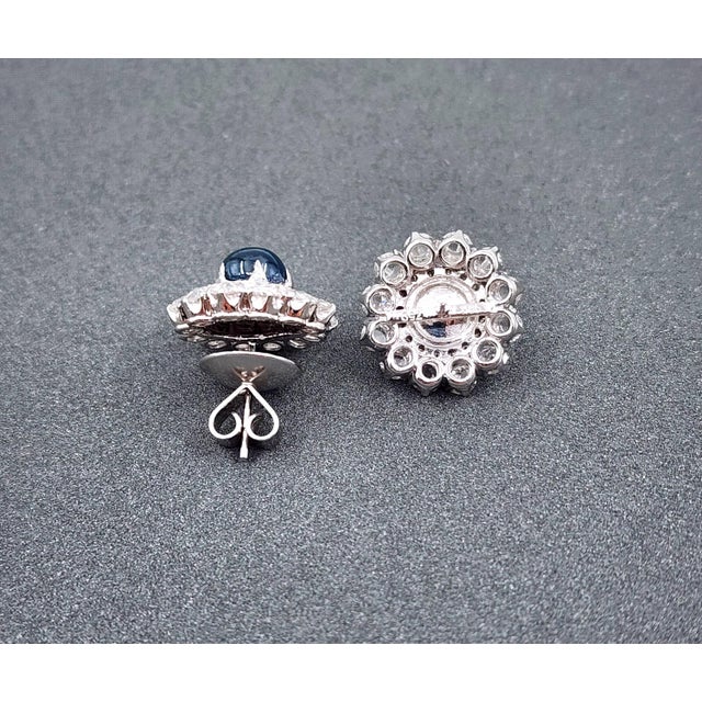 8.19 Ct Cabochon Sapphire & Diamond Earrings - 2 Pieces For Sale In Chicago - Image 6 of 9