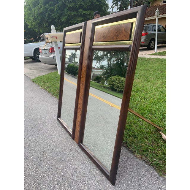 1980s Vintage Faux Burl and Brass Dual Mirrors For Sale - Image 5 of 11