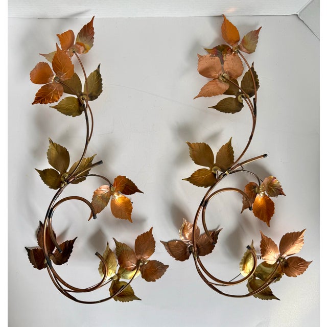 Copper Pair of Vintage Italian Tole Vine Wall Sculptures in Copper & Gold For Sale - Image 8 of 10