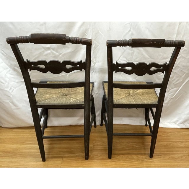 Pair of Sheraton Fancy Early 19th Century Hitchcock Chairs With Rush Seats For Sale - Image 4 of 11