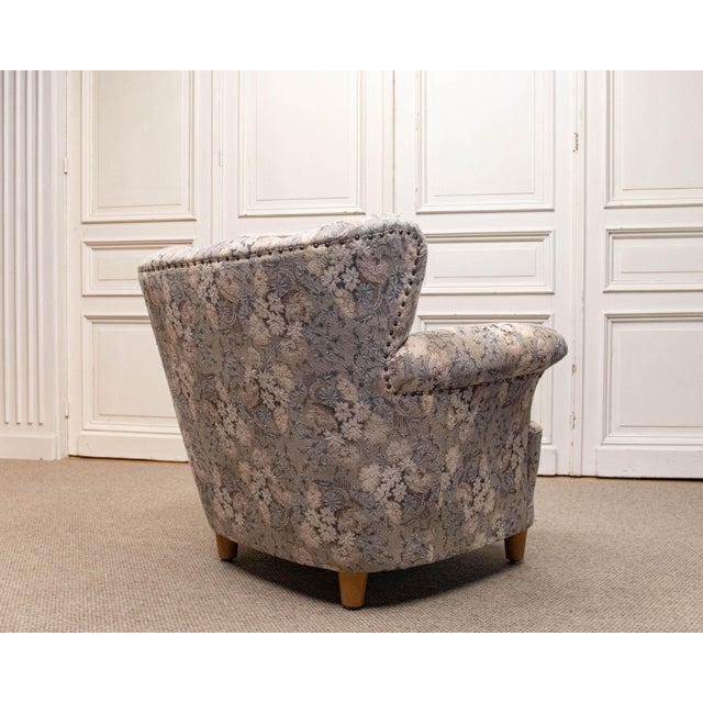 Vintage Danish Wingback Chair with Jacquard Fabric, 1940s For Sale - Image 12 of 15