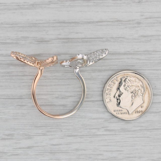 Metal 2.18ctw Diamond Butterfly Ring 18k White Rise Gold Size 6.5 Adjustable For Sale - Image 7 of 8