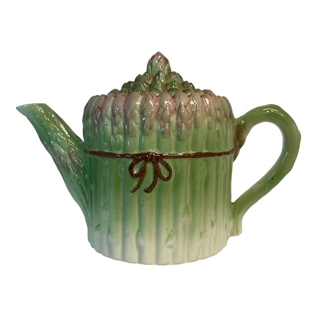 1970s Vintage Trompe L’Oeil Large Asparagus Tea Pot For Sale
