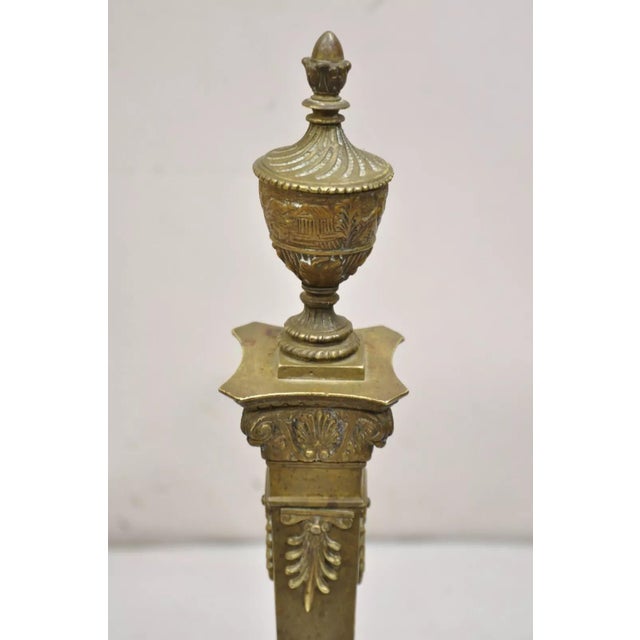 Metal Antique French Empire Bronze Urn Finial Fireplace Andirons With Paw Feet - a Pair For Sale - Image 7 of 12