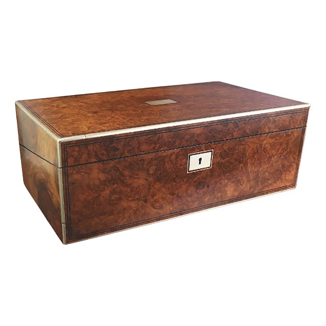 Large Antique Campaign Burr Walnut Writing Box, 1870 For Sale