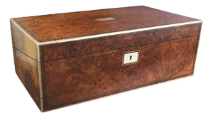 Large Antique Campaign Burr Walnut Writing Box, 1870
