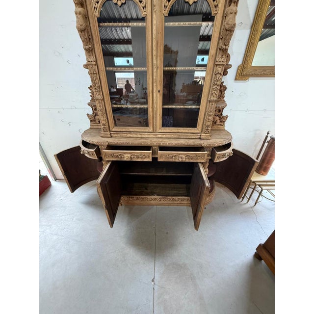 Tan A Masterpiece French 19th Century Louis XIII Bleached Solid Oak Hunting Buffet or Bookcase For Sale - Image 8 of 18