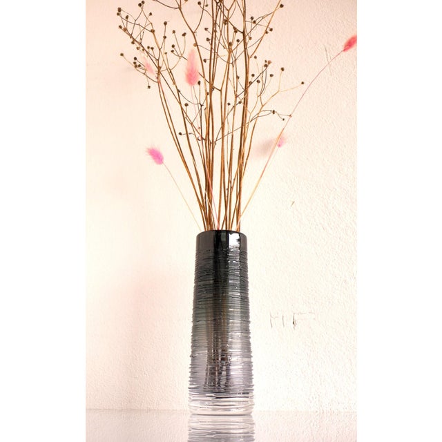 Mid-Century Modern Scandinavian Crystal Glass Art Vase in Smokey Grey Colour by Edenfalk, Skruf, Sweden For Sale - Image 12 of 15
