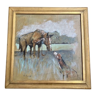 Contemporary Original Stephen Heigh Horse & Hound Painting “Best Friends” Vintage Frame For Sale