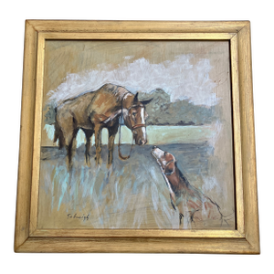 Contemporary Original Stephen Heigh Horse & Hound Painting “Best Friends” Vintage Frame