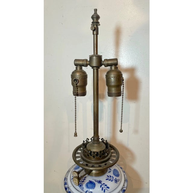 19th Century Antique 1800's Ornate Victorian Brass White Glass Electrified Oil Parlor Lamp For Sale - Image 5 of 12