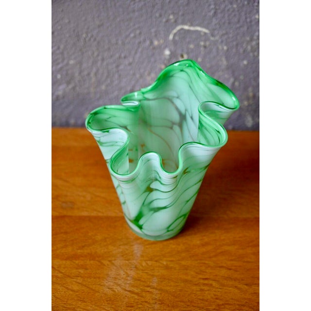 Green and White Murano Cloud Glass Freeform Vase, 1970s For Sale - Image 3 of 6