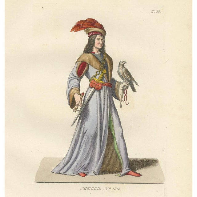 Medieval Falconer Figure – Hand-Colored Costume Engraving, France 1845 This striking original hand-colored engraving...