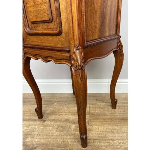 French Bedside Tables in Walnut with Marble Top, Set of 2 For Sale - Image 9 of 18