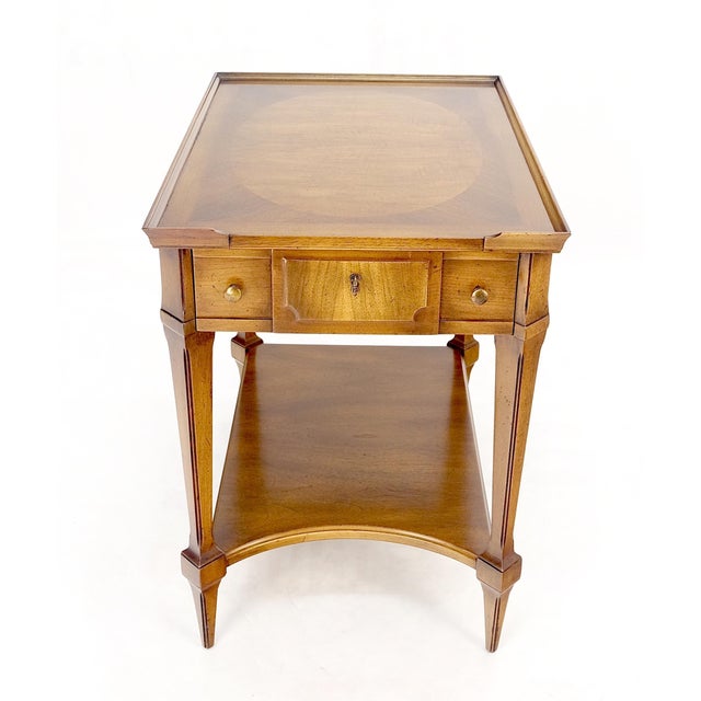 Very Fine John Widdicomb Walnut One Drawer Inlayed Top End Table Nightstand For Sale - Image 6 of 12