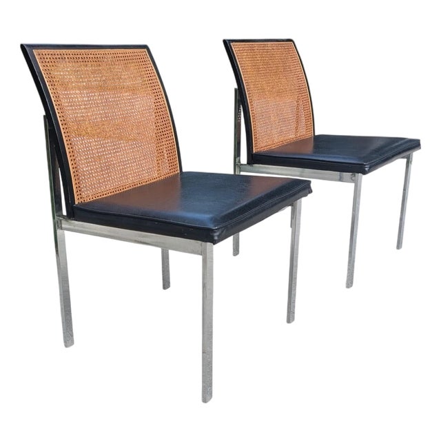 Vintage Paul McCobb Planner for Lane Furniture Wicker Caned Chrome Chairs- A Pair For Sale