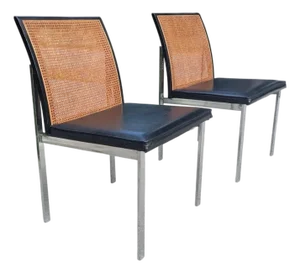 Vintage Paul McCobb Planner for Lane Furniture Wicker Caned Chrome Chairs- A Pair