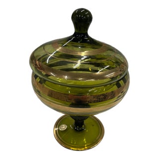 Vintage European Art Glass Lidded Candy Dish For Sale