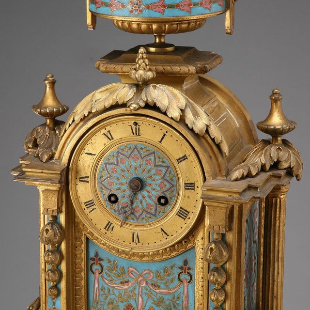 Metal Gilded Bronze and Cloisonné Enamel Table Clock For Sale - Image 7 of 13