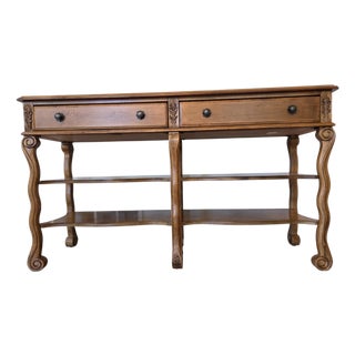 Bassett Country French Console Table Vintage Provincial Wood Sofa Server 2 Drawer For Sale