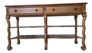 Bassett Country French Console Table Vintage Provincial Wood Sofa Server 2 Drawer