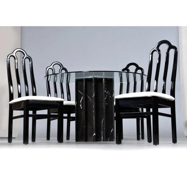 Glass Round Glass Dining Table With Black Marble Pedestal Base For Sale - Image 7 of 12