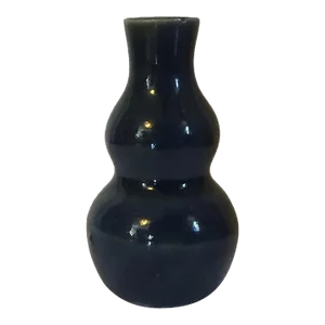 Small Antique Late 19th Century Chinese Monochrome Dark Blue Aubergine Double Gourd Shape Vase
