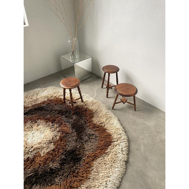 Brown Trio of Tripod Stools, 1950s, Set of 3 For Sale - Image 8 of 18