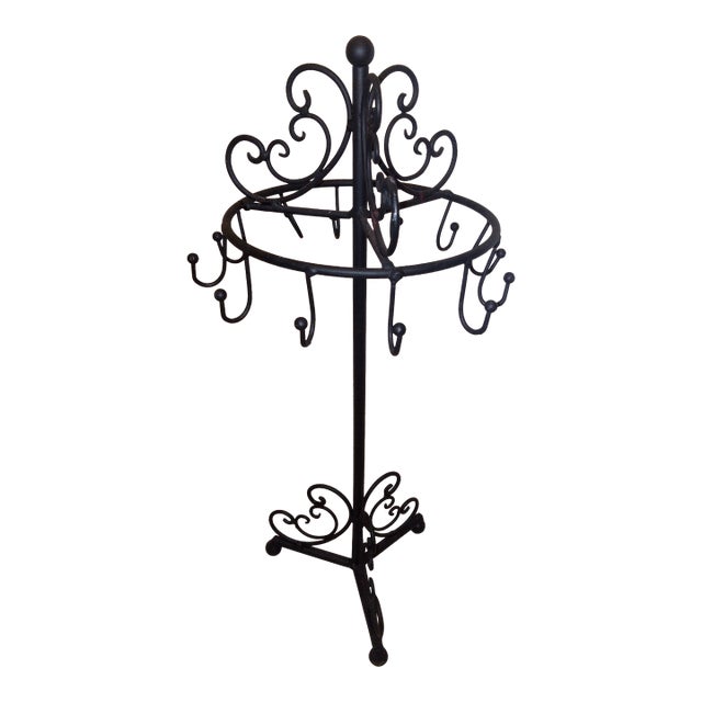 Vintage-Style Ornate Scrollwork Black Jewelry Display Stand For Sale