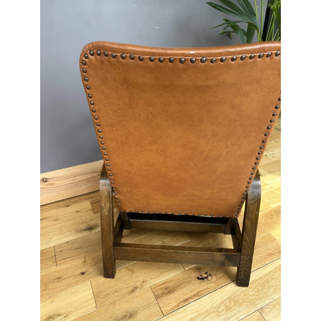 Art Deco Bentwood Armchair with Tan Leather and Chiang Mai Dragon Fabric Upholstery from Schumacher, 1930s For Sale - Image 17 of 18