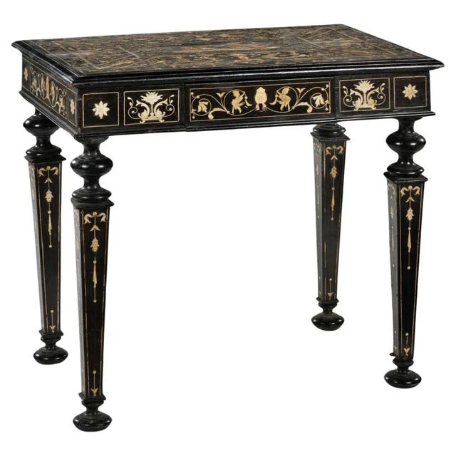 19th Century Italian Table in Ebonized Wood and Engraved Inlays For Sale - Image 6 of 6