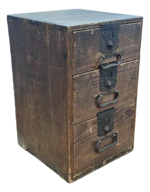 Early 20th Century Meiji Period Japanese Ko-Tansu Three-Drawer Merchant Chest With Hand-Forged Iron Hardware