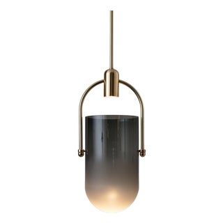 Arc Well Pendant Lamp in Smoked Glass and Brass by Allied Maker, 2018 For Sale