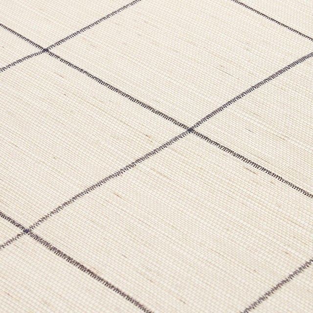 Traditional SAMPLE - Schumacher Windowpane Embroidered Sisal Wallpaper In Charcoal For Sale - Image 3 of 4