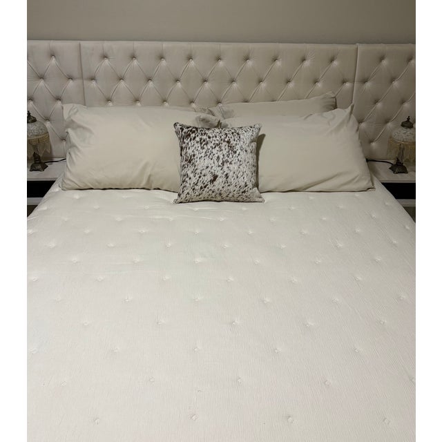 Premium Brazilian Watusi Cowhide Pillow Cover 16x16 – Speckled Ivory Spine – Handcrafted by Pablo Sota Designs For Sale - Image 10 of 10